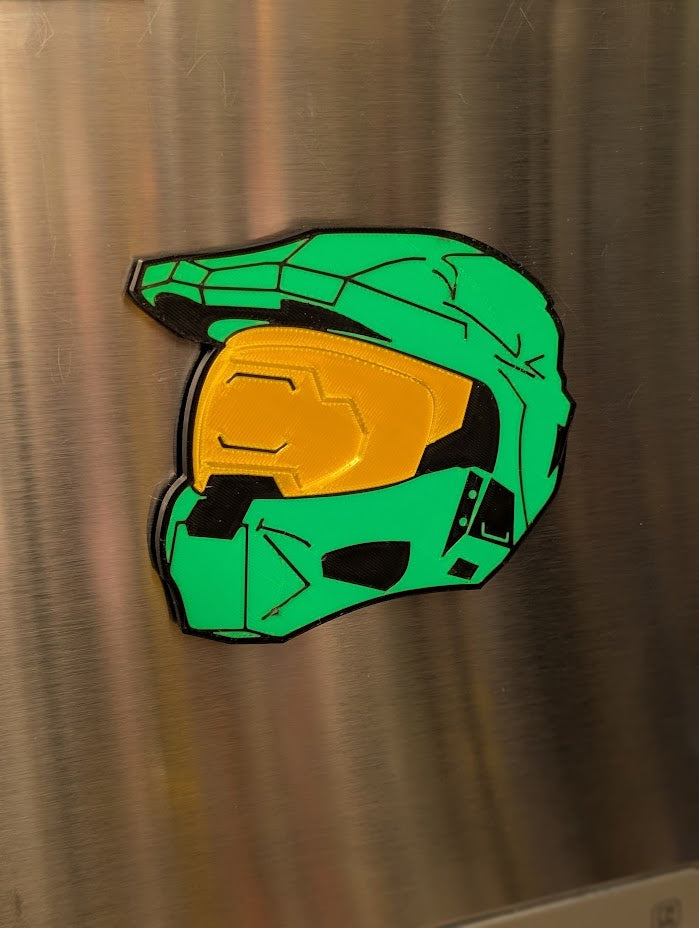 3D Printed Master Chief Helmet Magnet – Eco-Friendly PLA, Halo Inspired, Multiple Colors & Styles, Gamer Gift