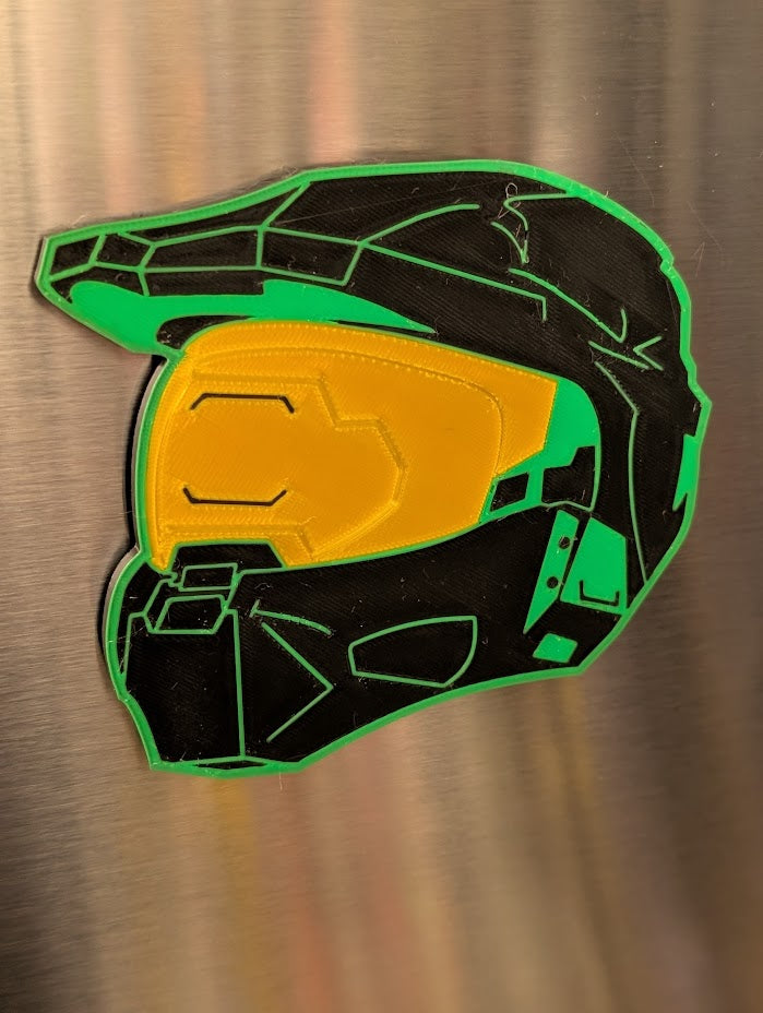 3D Printed Master Chief Helmet Magnet – Eco-Friendly PLA, Halo Inspired, Multiple Colors & Styles, Gamer Gift